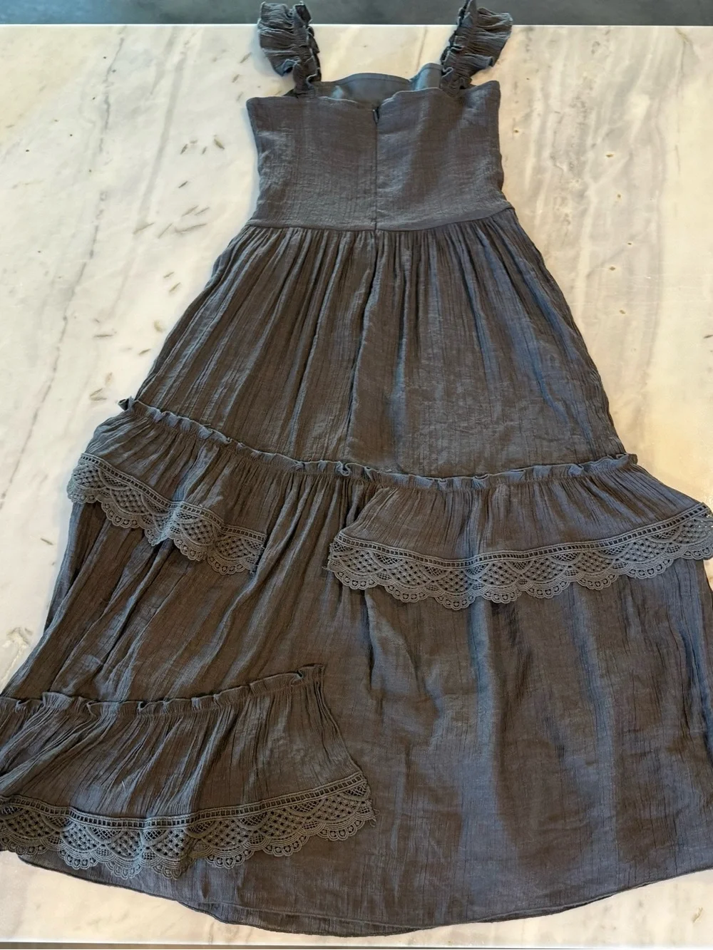 Joyfolie Slate Gray Ruffled Tiered Maxi Dress